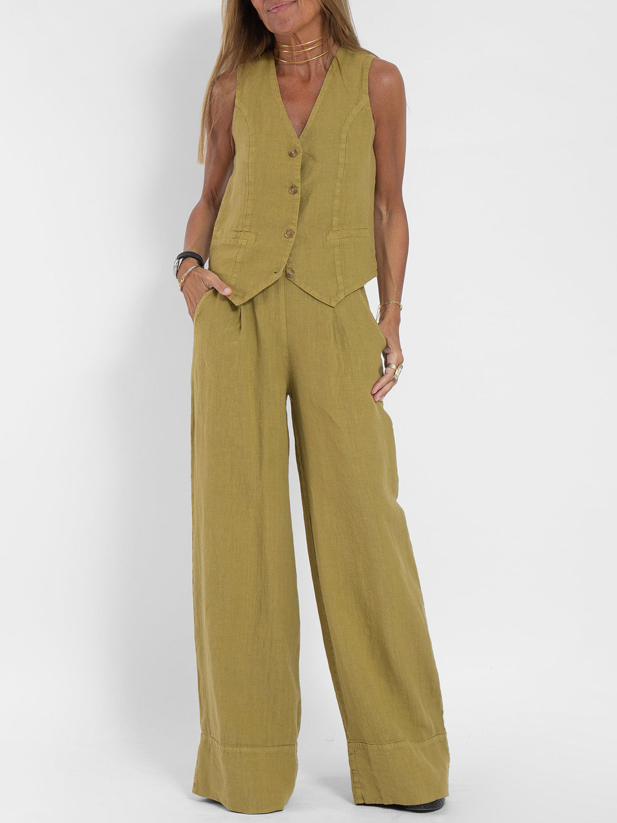 Aira - Ensemble Gilet Boutonné & Pantalon Large